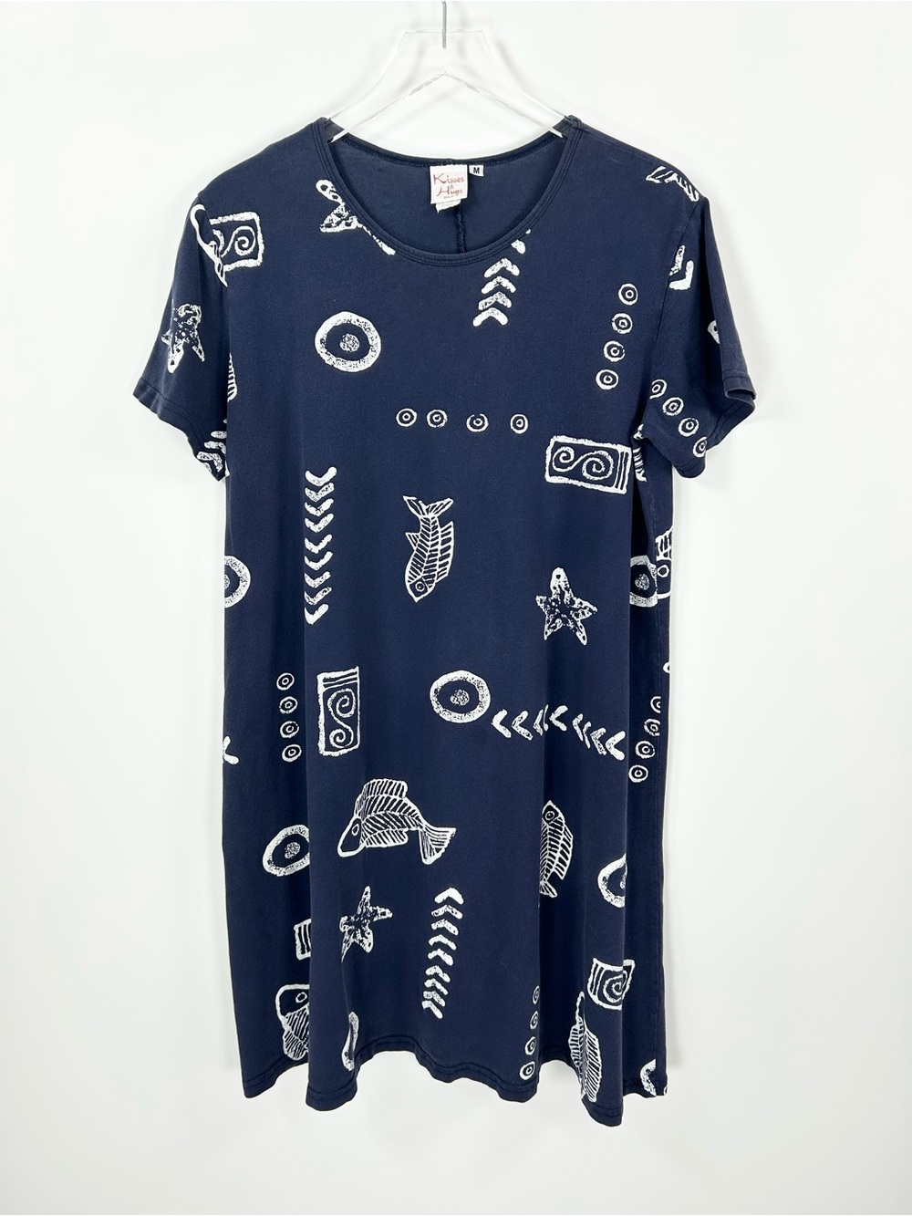 Kisses & Hugs USA Print T-shirt Dress Womens Medium Oversize Vintage Fishbone